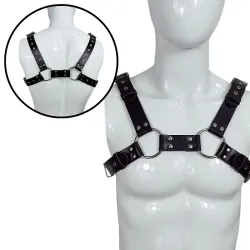Harness Masculino Ajustável em Couro Sintético com Detalhes de Argolas Harness Masculino Ajustável em Couro Sintético com Detalhes de Argolas