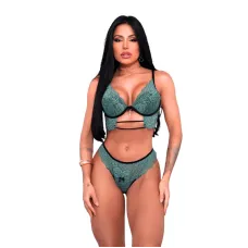 Conjunto Estilo Cropped com Bojo e Calcinha de Renda Isabela