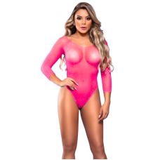 Body Sensual Transparente com Strass Yaffa Pink