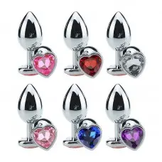 Plug Anal em Metal Grande Base Coração e Cristal Colorido Plug Anal em Metal Grande Base Coração e Cristal Colorido
