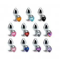 Plug Anal Jóia em Aço M Base Coração e Cristal Colorido Plug Anal Jóia em Aço M Base Coração e Cristal Colorido