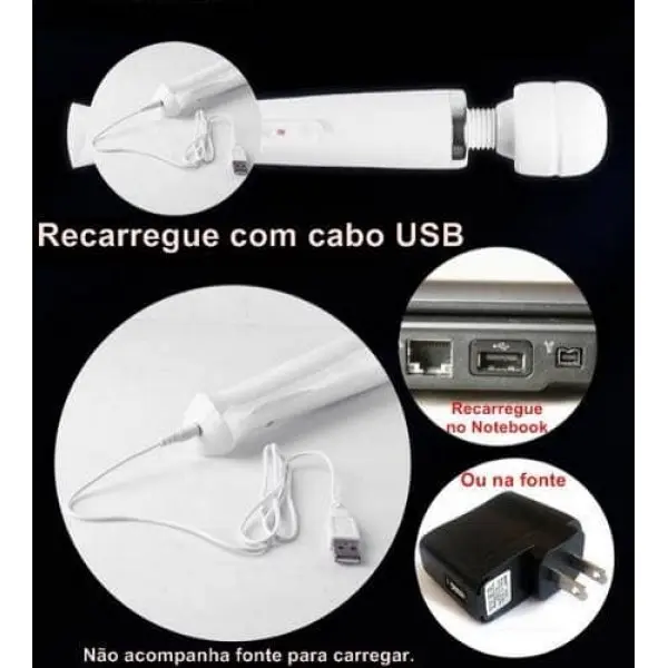 Vibrador Varinha Mágica Recarregável 10 vibrações com Cabeça Flexível Vibrador Varinha Mágica Recarregável 10 vibrações com Cabeça Flexível