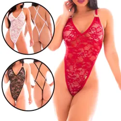 Body Sensual Cavado em Renda com as Costas Abertas Estrondo Body Sensual Cavado em Renda com as Costas Abertas Estrondo