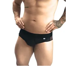 Cueca Masculina em Cirrê com Tule Preto e Transparência Atrás