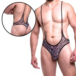Body Masculino em Tule com Estampa de Zebra