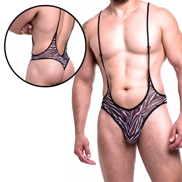 Body Masculino em Tule com Estampa de Zebra Body Masculino em Tule com Estampa de Zebra