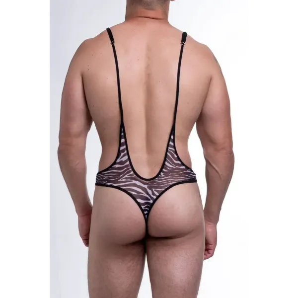 Body Masculino em Tule com Estampa de Zebra Body Masculino em Tule com Estampa de Zebra