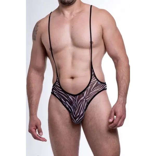 Body Masculino em Tule com Estampa de Zebra Body Masculino em Tule com Estampa de Zebra