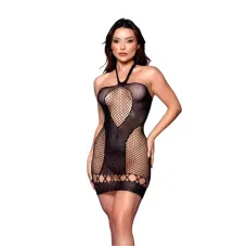 Mini Vestido Arrastão com Transparência e Detalhes em Strass Yaffa