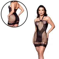 Mini Vestido Arrastão com Transparência e Detalhes em Strass Yaffa Mini Vestido Arrastão com Transparência e Detalhes em Strass Yaffa