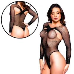 Body Sensual Arrastão Trançado com Strass Yaffa