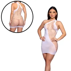 Mini Vestido Arrastão Um Ombro Só com Strass Yaffa Mini Vestido Arrastão Um Ombro Só com Strass Yaffa