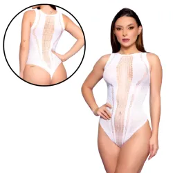 Body Sexy com Detalhes em Arrastão e Strass