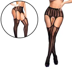 Meia-Calça 7/8 com Cinta-Liga com Transparência Integrada e Vazado Yaffa