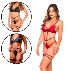 Body Sexy em Tiras com Persex e Sutiã de Tule Ilusion