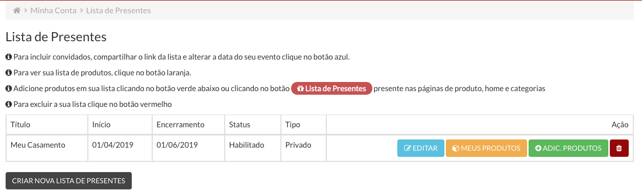 Lista de Presentes - Como Usar