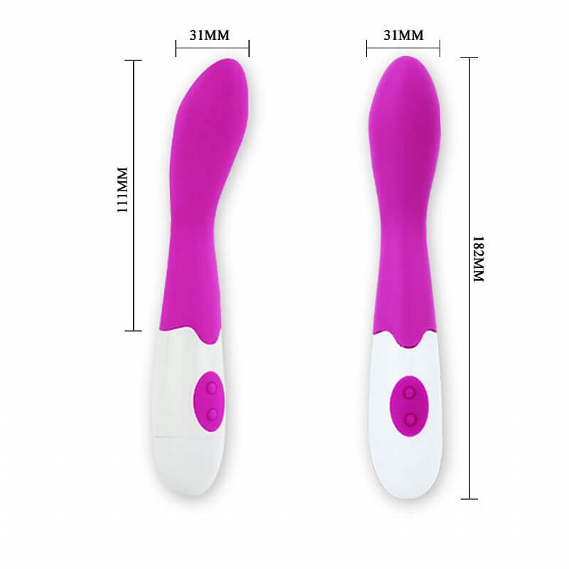 Um vibrador de silicone Bishop e suas medidas aproximadas