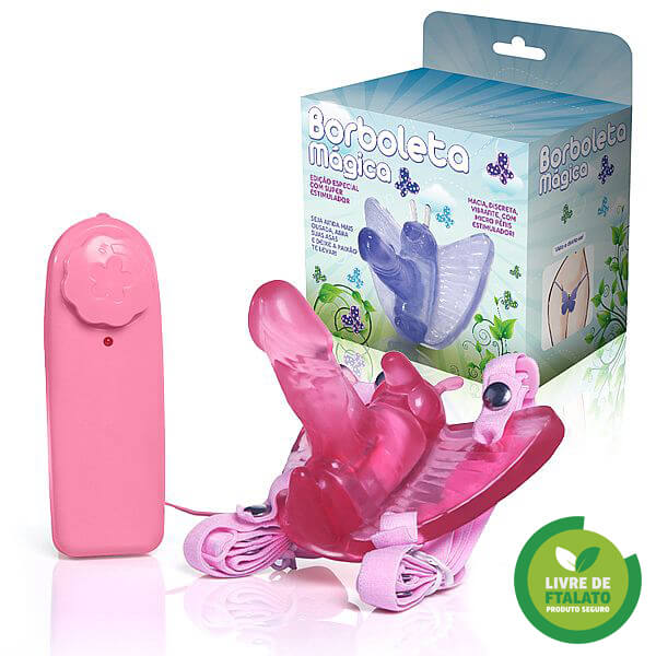 Sex Shop Estimulador Feminino Borboleta Mágica com Mini Pênis Rosa 