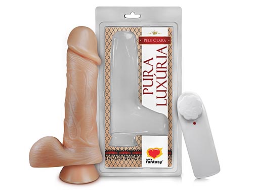 Pênis Realístico com Escroto, Ventosa e Vibro - 18x4,4cm
